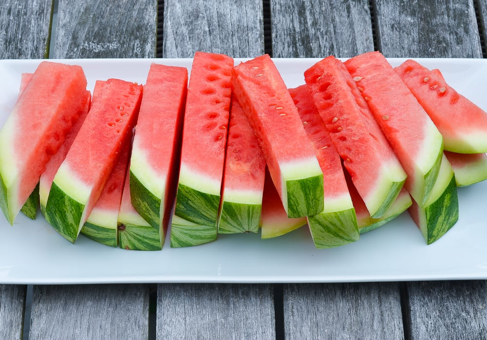 watermelon sticks on platter