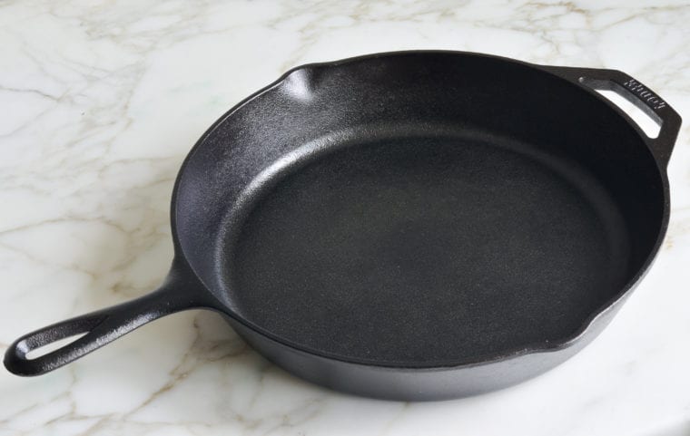 Shining cast iron pan.