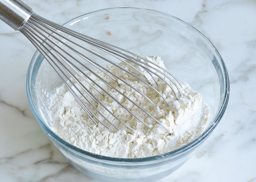 Whisk in a bowl of dry ingredients.