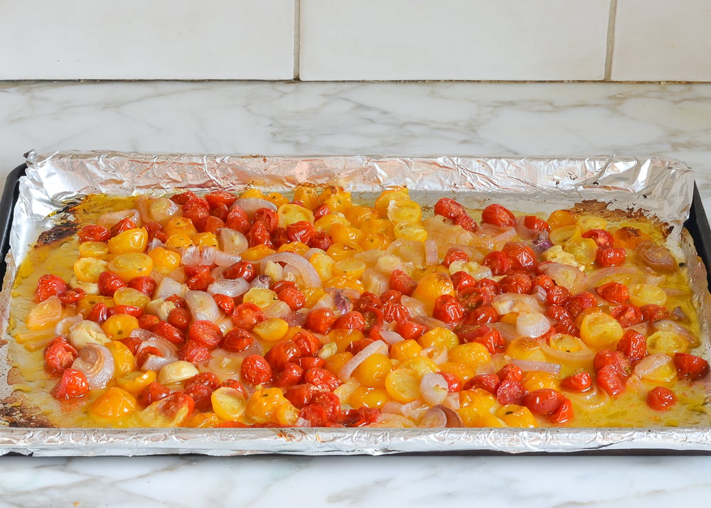 roasted tomatoes, shallots, and garlic