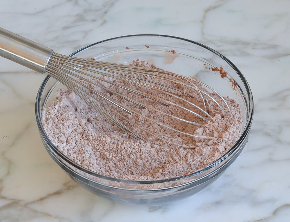 Whisk in a bowl of dry ingredients.