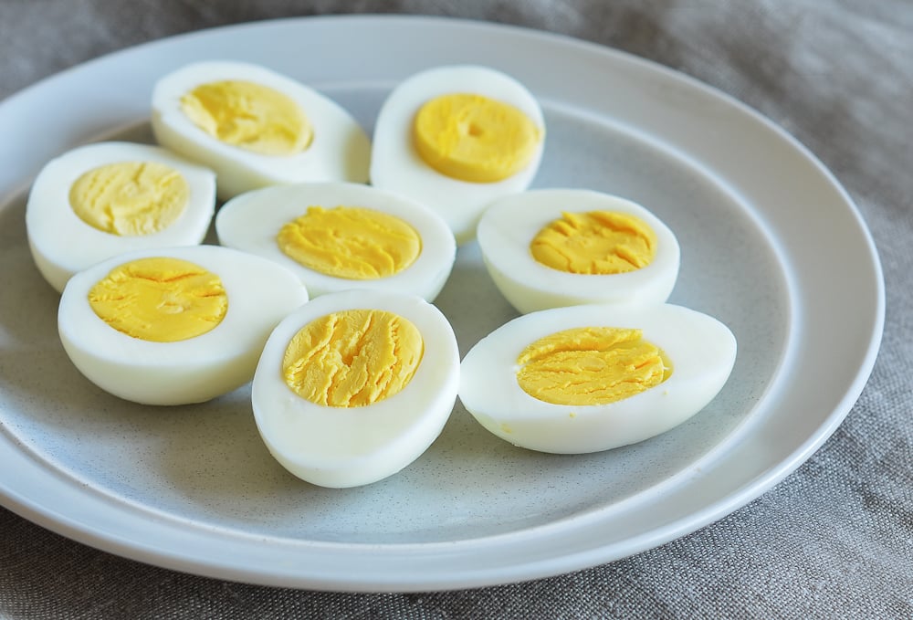Plate of halved eggs.