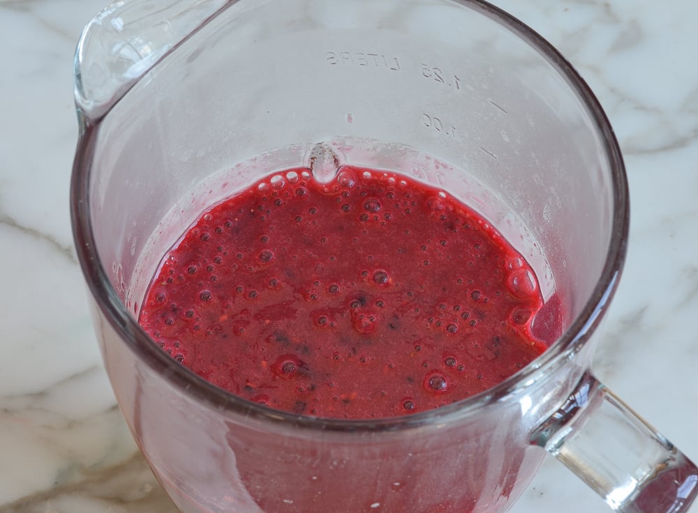 Blended berries in a blender.