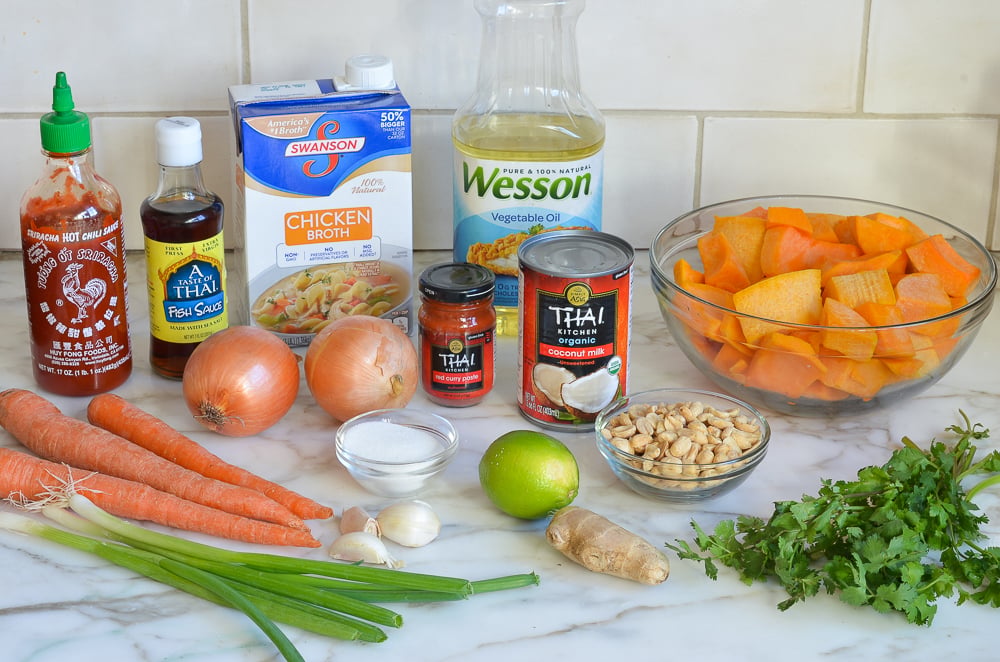 Soup ingredients including lime, fish sauce, and ginger.