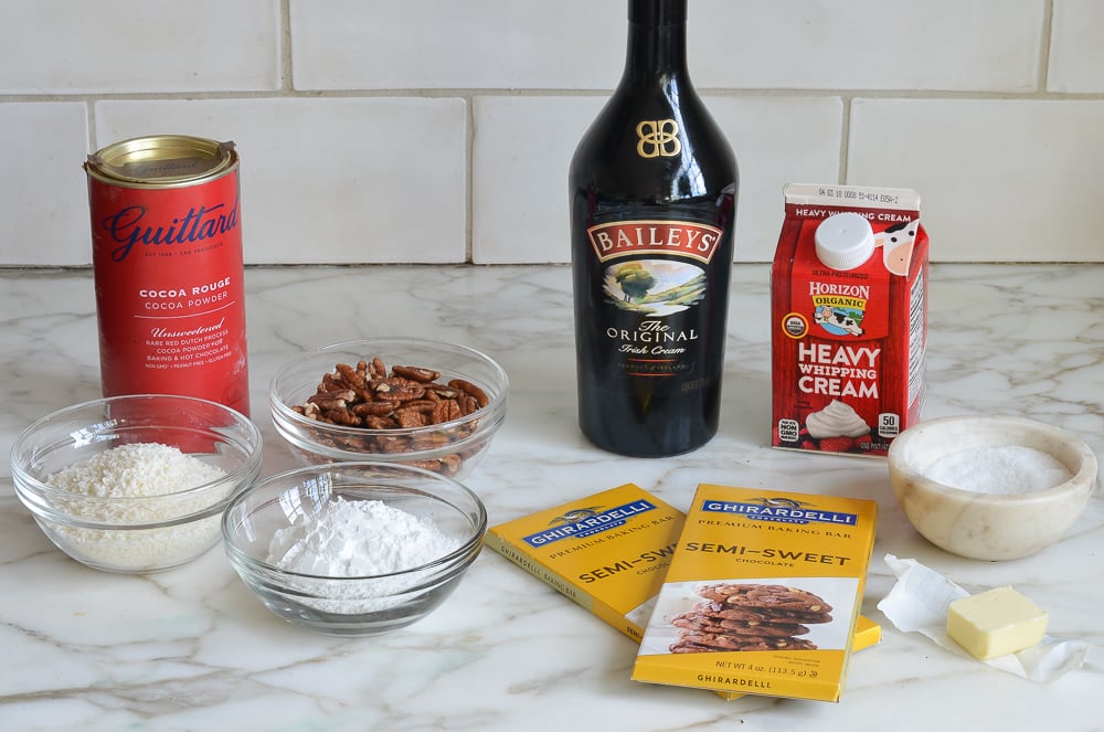 Truffle ingredients including Baileys, heavy cream, and cocoa powder.