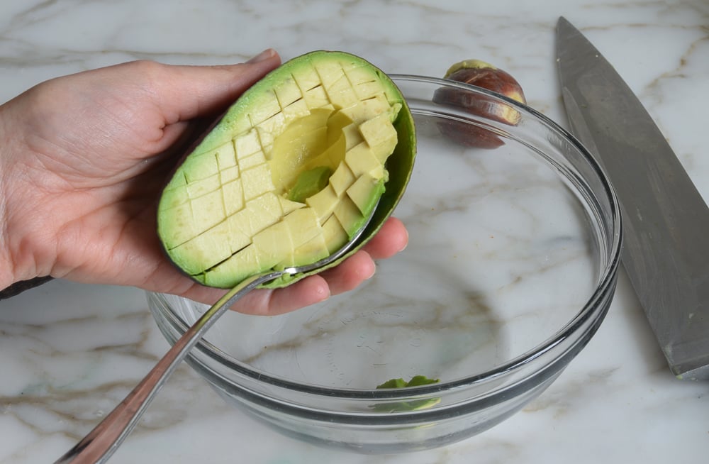 dicing avocado for breakfast burritos