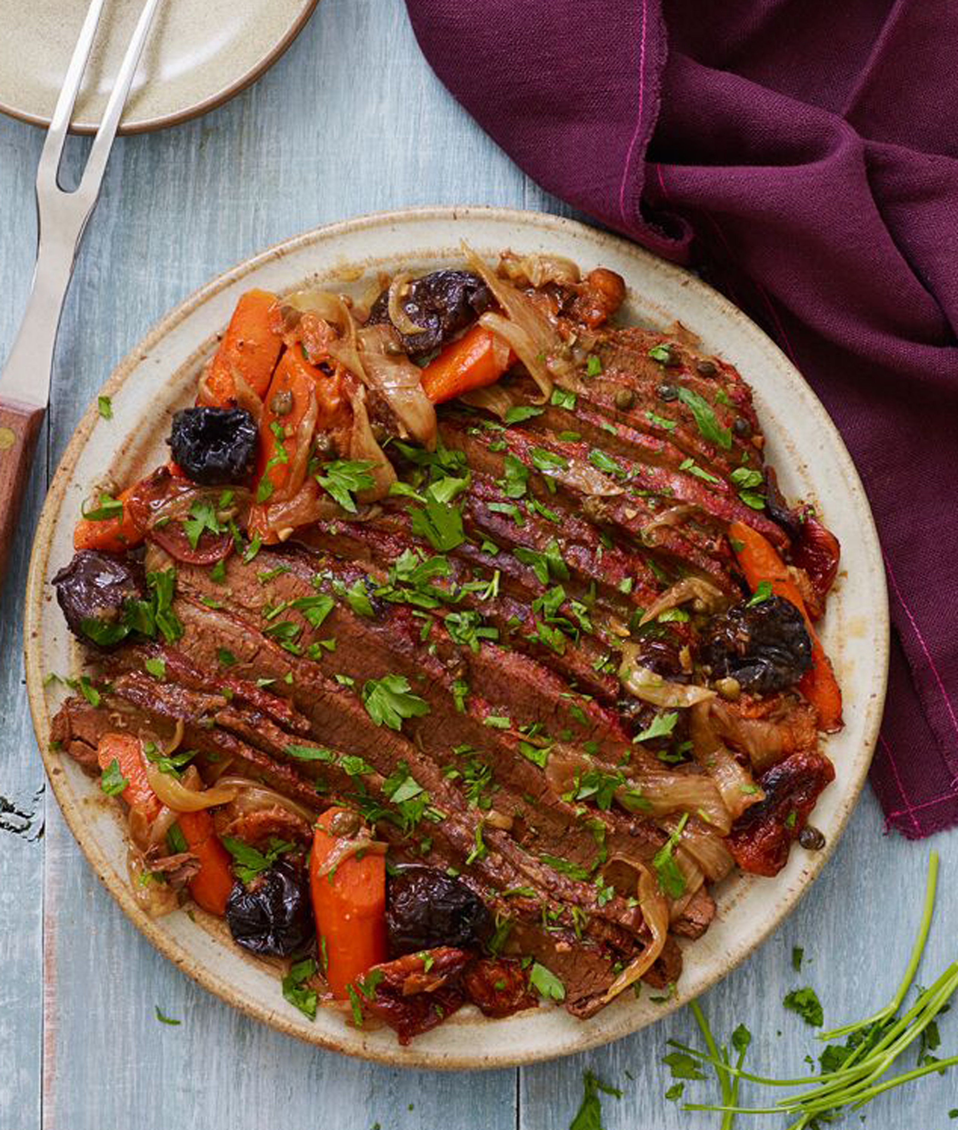 Moroccan Brisket on a large plate.