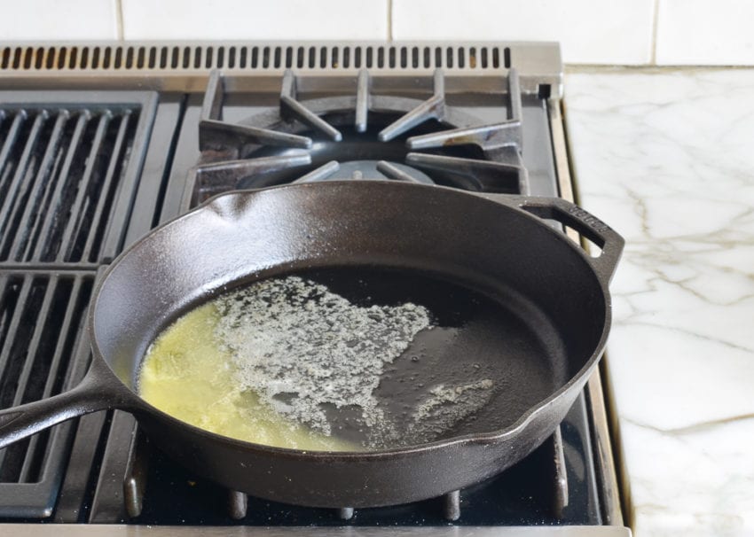 Butter melting in a skillet.