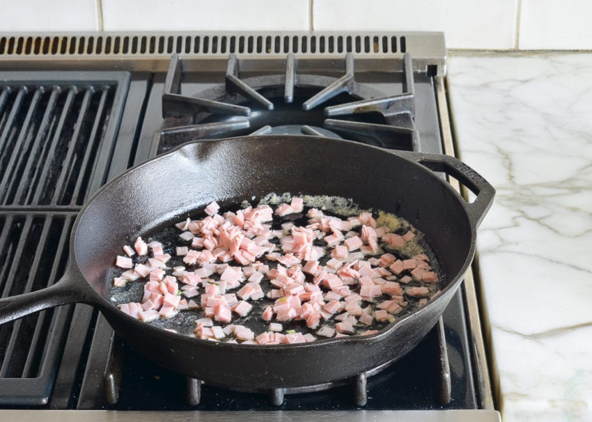 Ham in a skillet of butter.