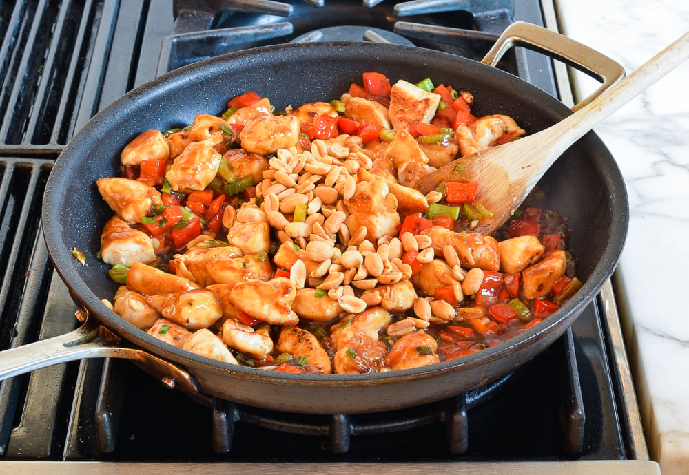 adding peanuts to kung pao chicken