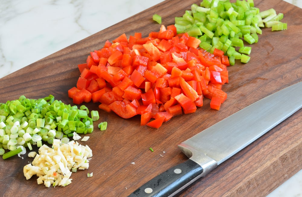 mise en place for kung pao chicken.