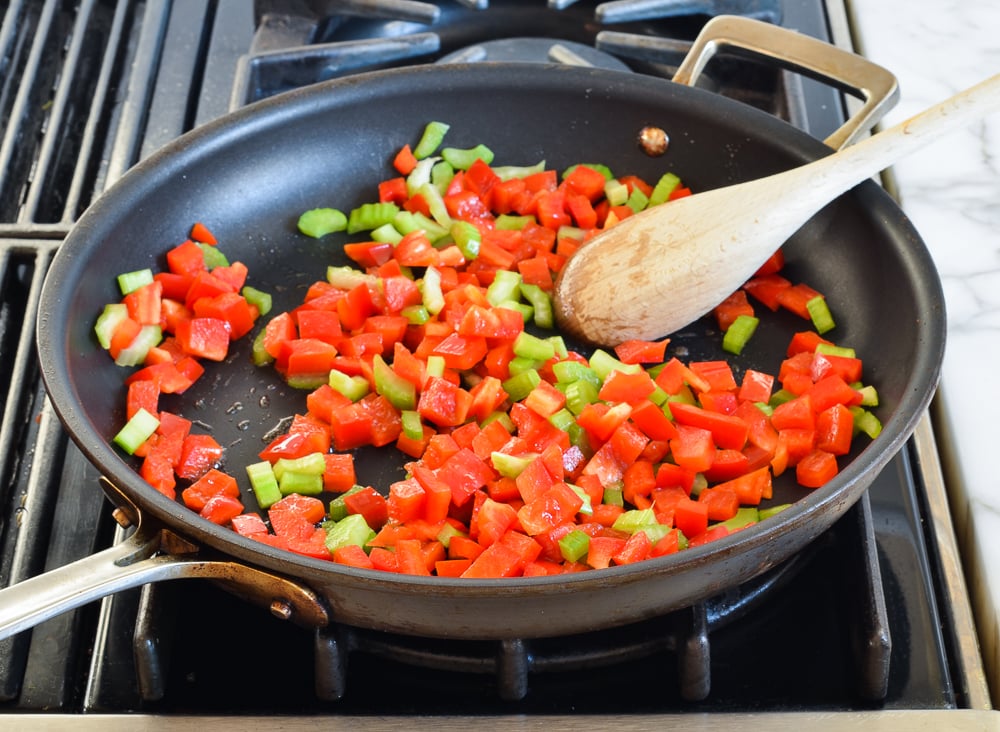 sauteing veggies for kung pao chicken