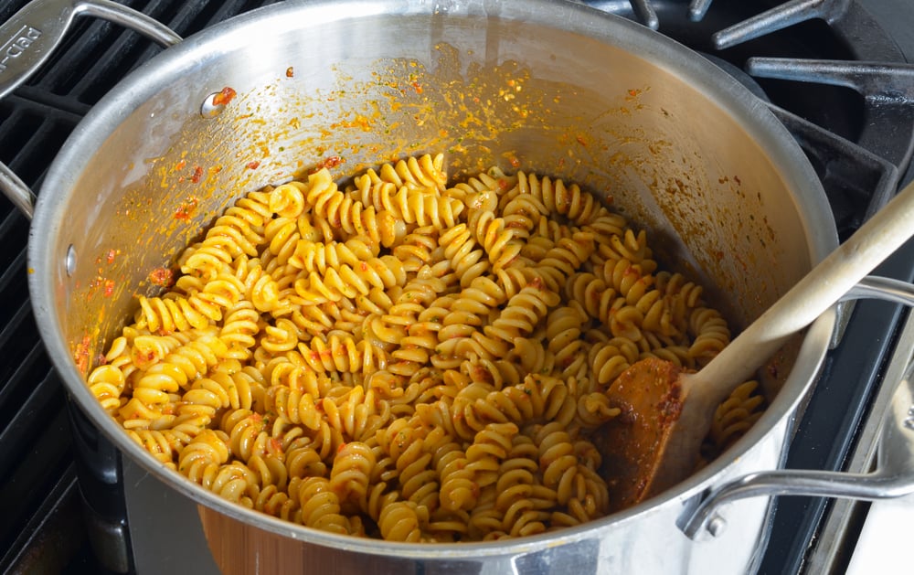 Pasta tossed with sun-dried tomato pesto.