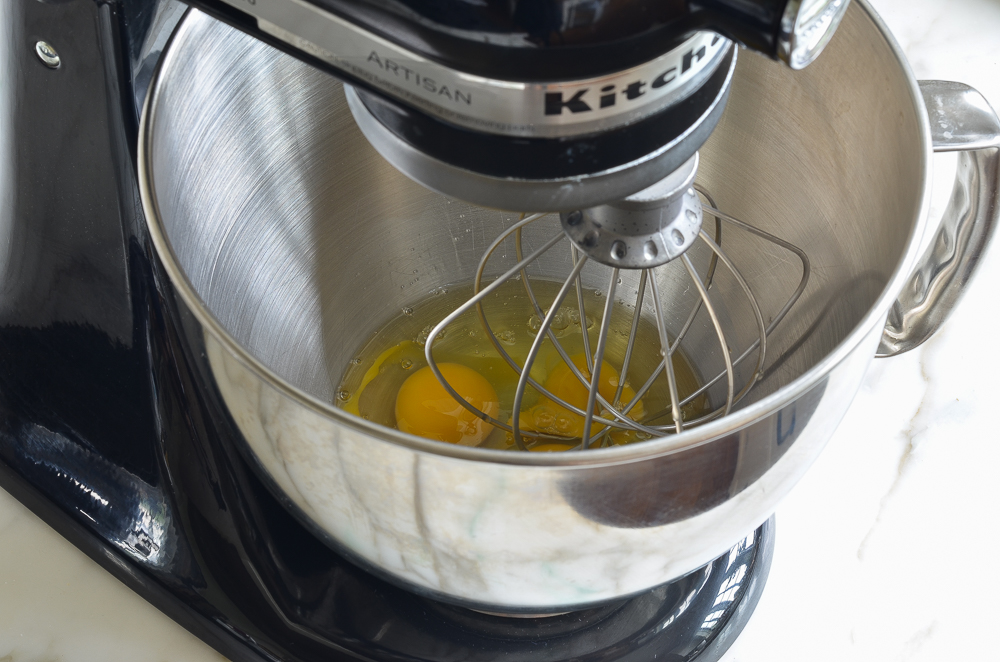 Eggs in a stand mixer.
