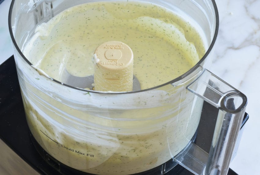 blended ingredients in food processor