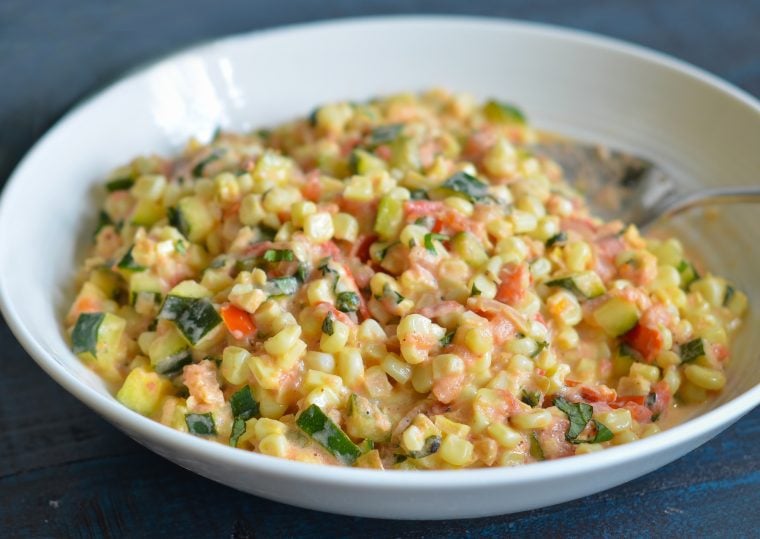 Corn, Zucchini & Tomatoes with Goat Cheese