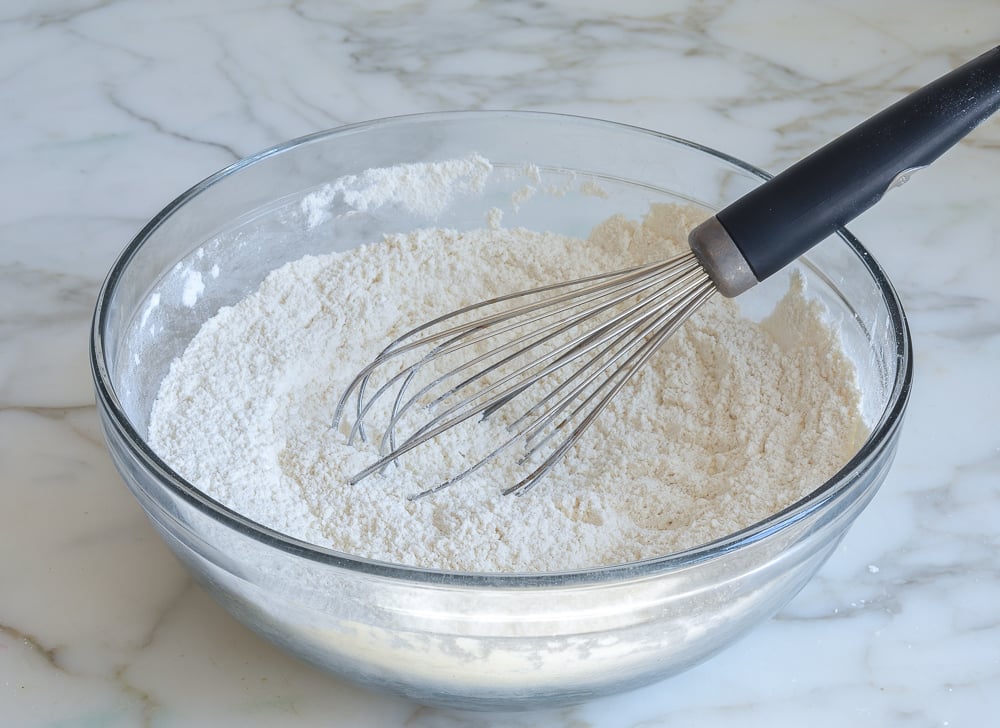 Whisk in a bowl of dry ingredients.