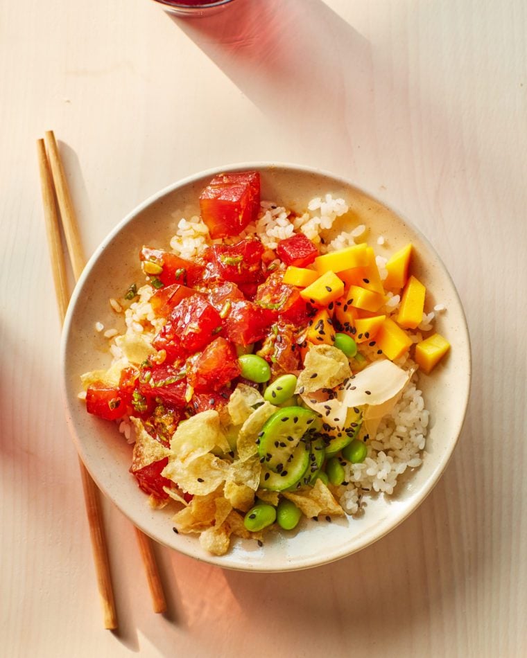 Colorful tuna poke bowl.