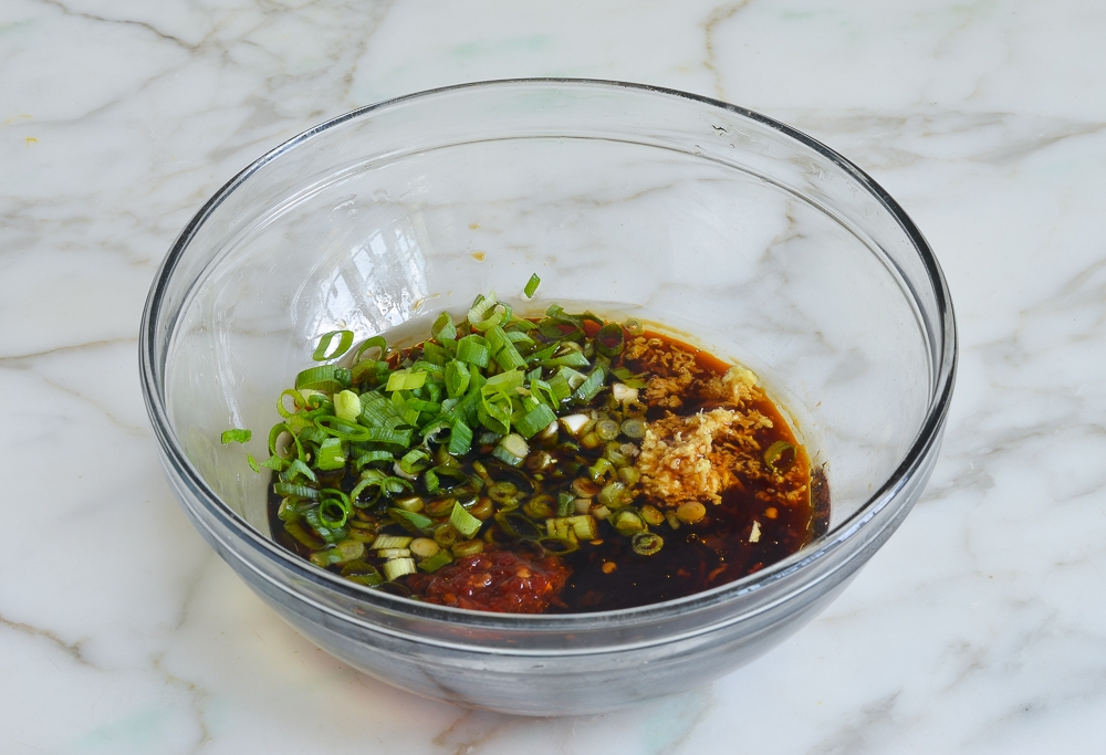 Soy sauce and other ingredients in a bowl.