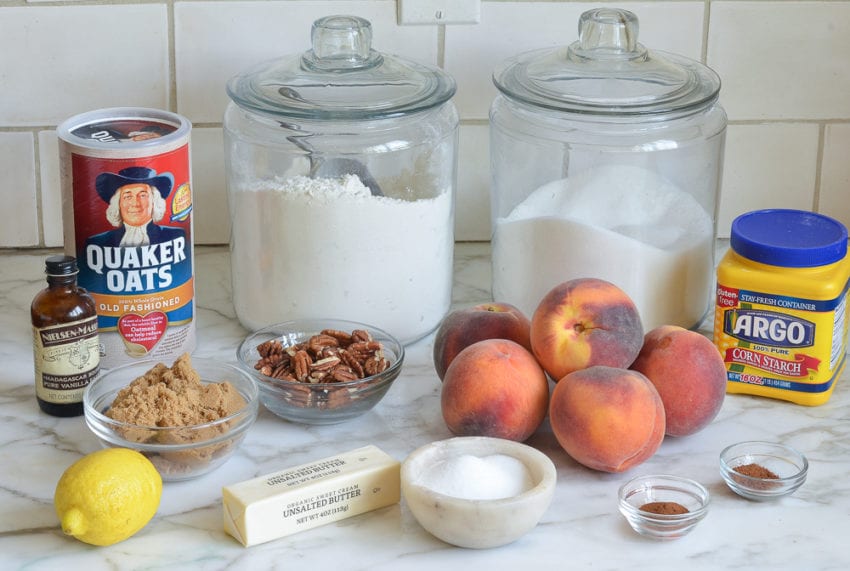 Crisp ingredients including oats, butter, and lemon.