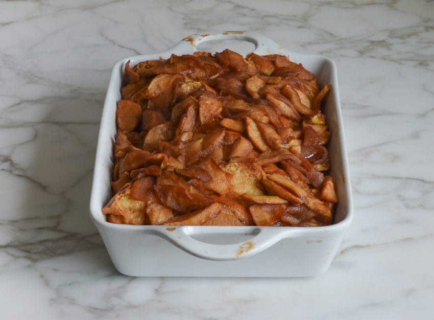 Baked Apple French Toast in a baking dish.