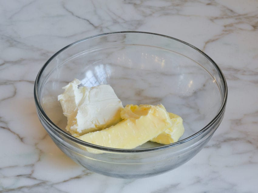 Bowl with butter and cream cheese.
