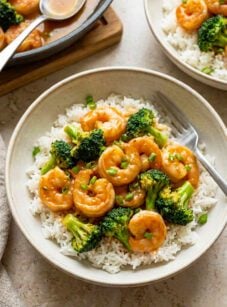 sweet and sour shrimp and broccoli over rice