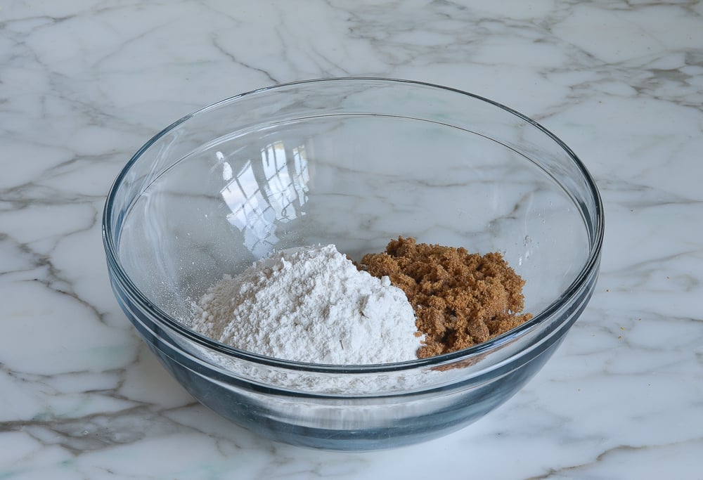 Bowl of unmixed dry ingredients.
