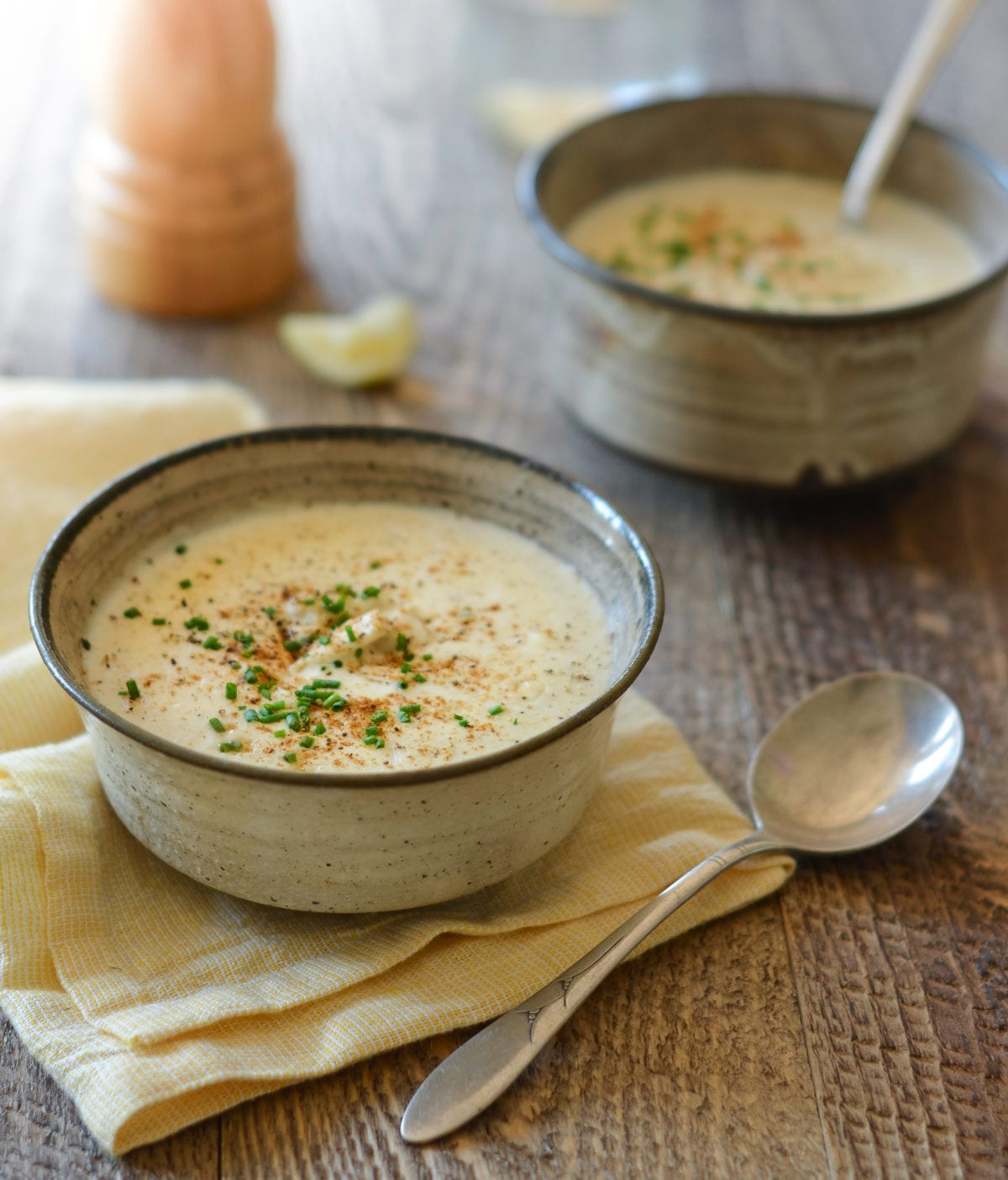 Two bowls of crab soup.
