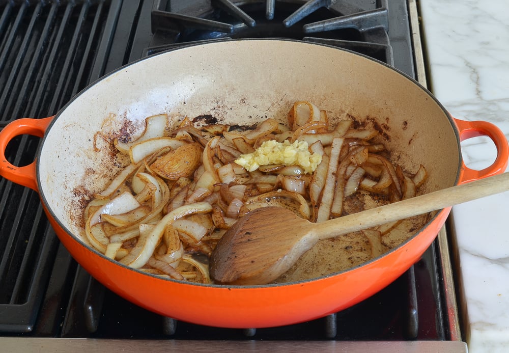 Skillet of browned onions.
