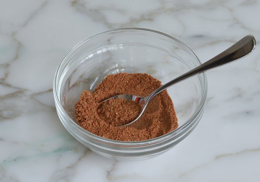 Spoon in a bowl of mixed spices.