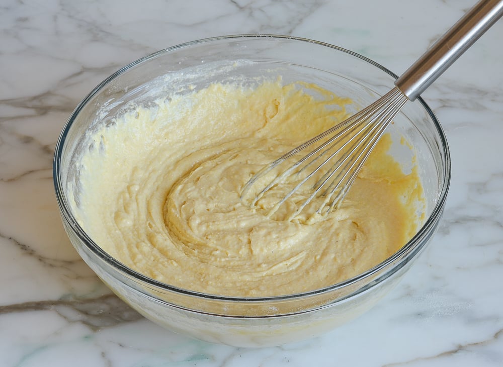 Bowl of whisked batter.