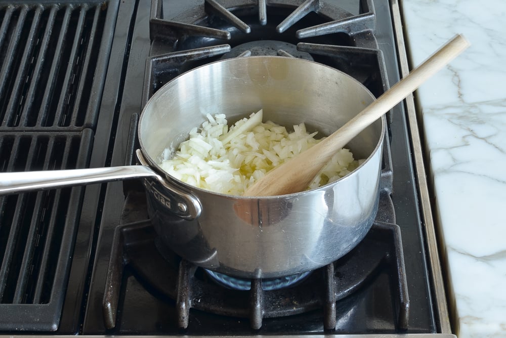 Onions in a sauce pan of butter.