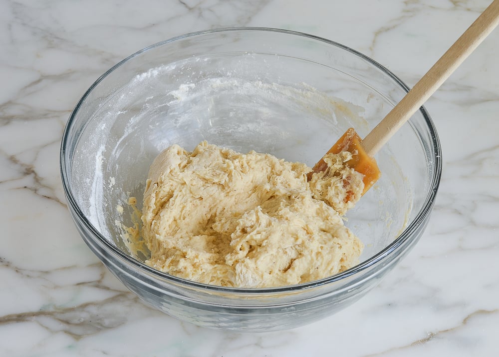 Bowl of sticky dough.