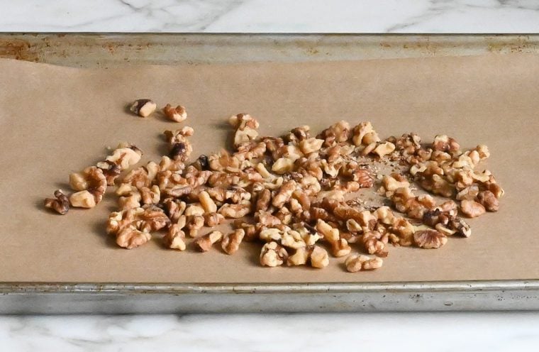 walnuts on baking sheet