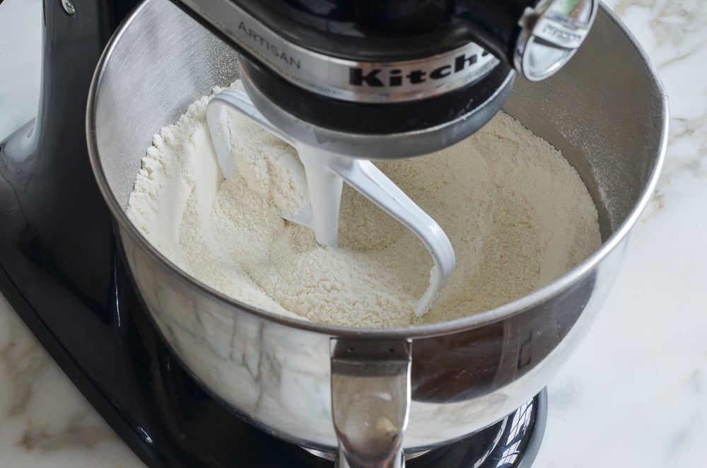 mixing dry ingredients in mixer