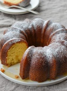 Kentucky butter cake missing a slice.