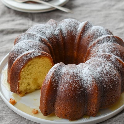 Kentucky butter cake missing a slice.