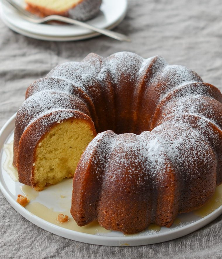 Kentucky butter cake missing a slice.