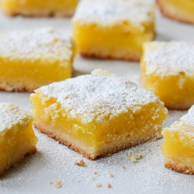 Lemon Bars dusted with powdered sugar.