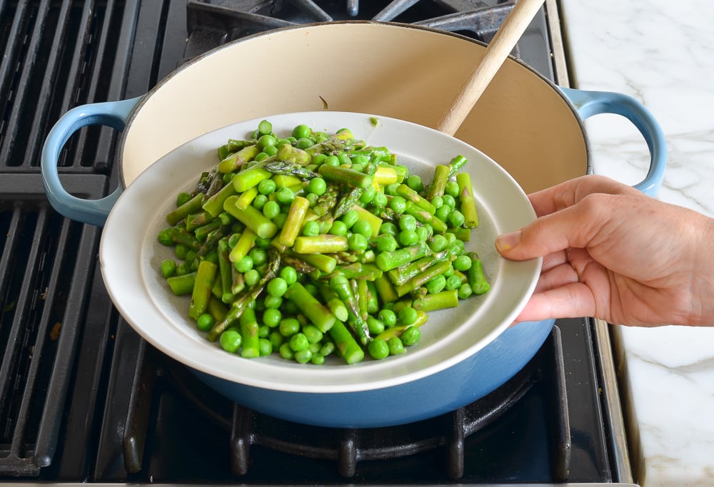 transferring the veggies to a plate