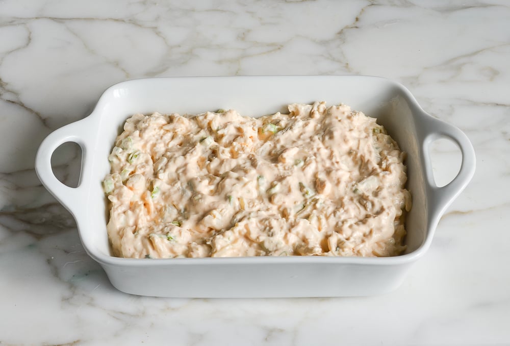 crab rangoon dip in baking dish