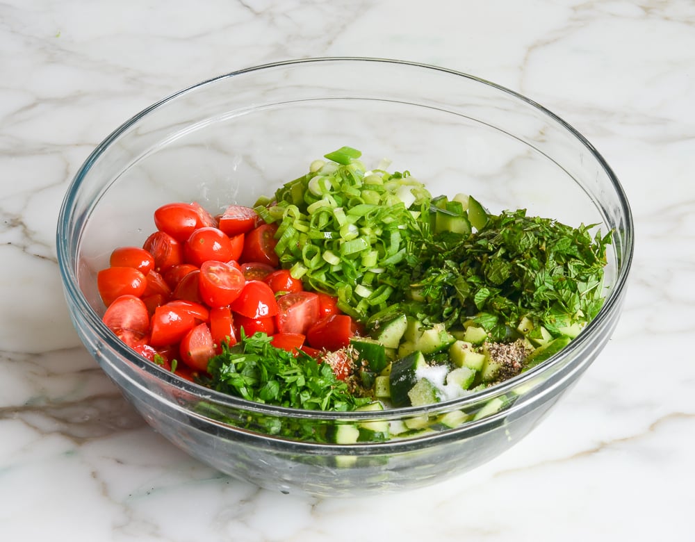 Israeli salad vegetables in bowl