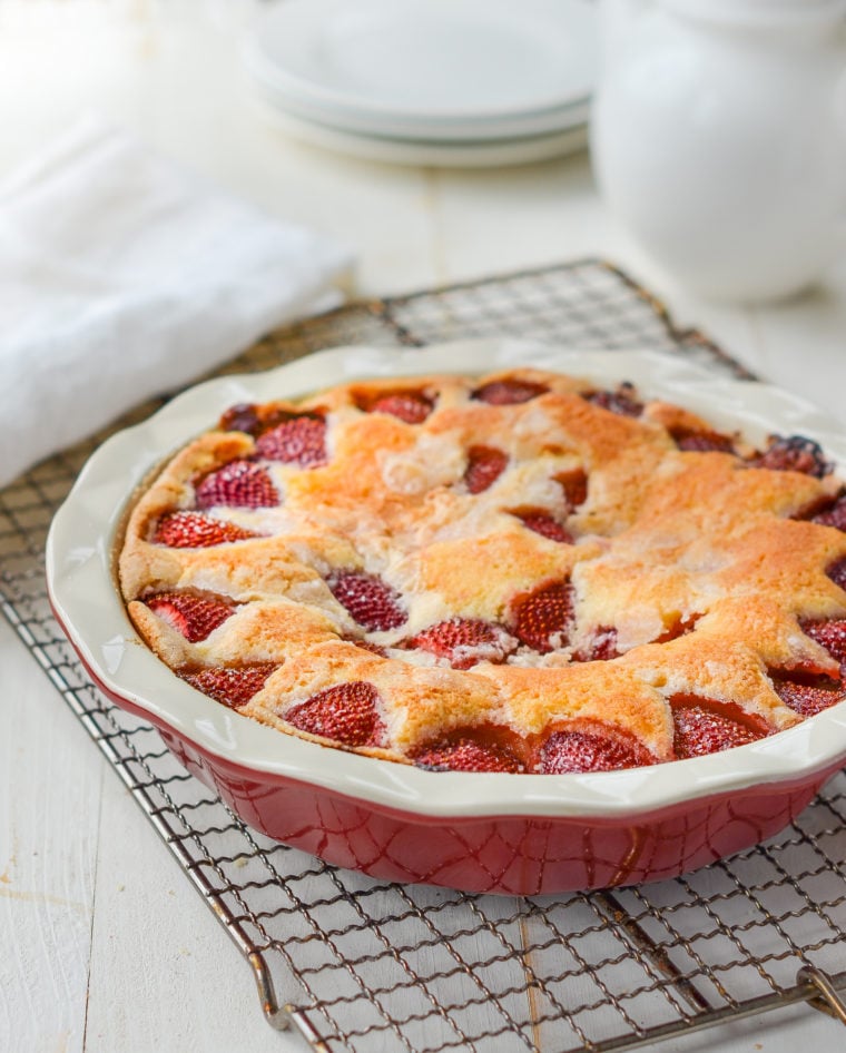 Strawberry Cake in a pie pan.