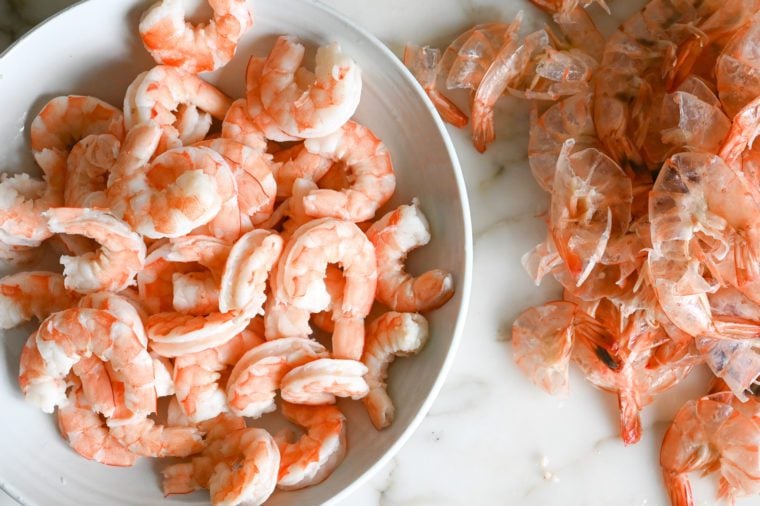 peeling shrimp for shrimp salad