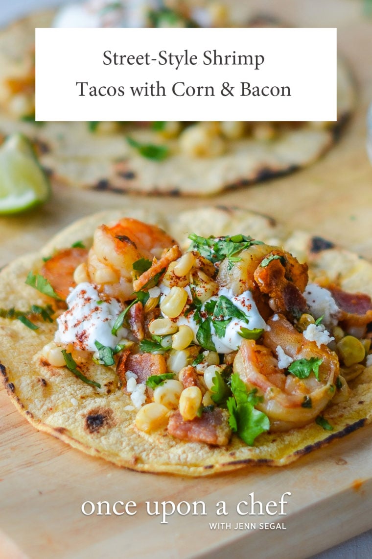 Shrimp Tacos with Corn, Bacon and Lime Crema