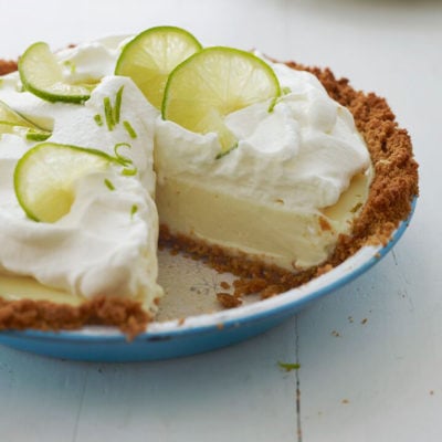 Key Lime pie missing a slice.