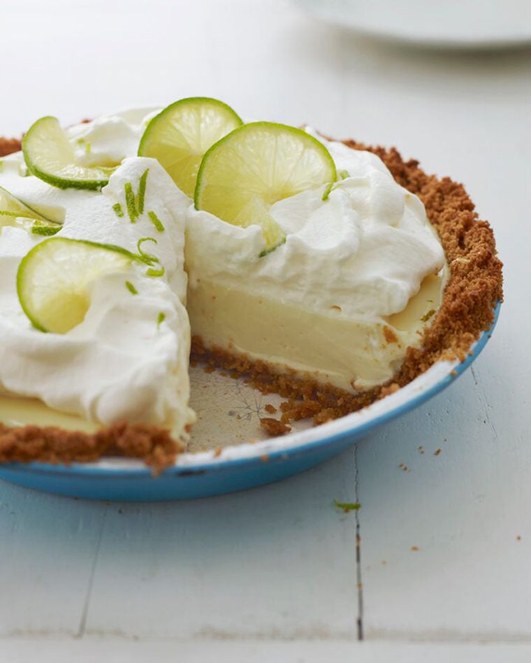 Key Lime pie missing a slice.