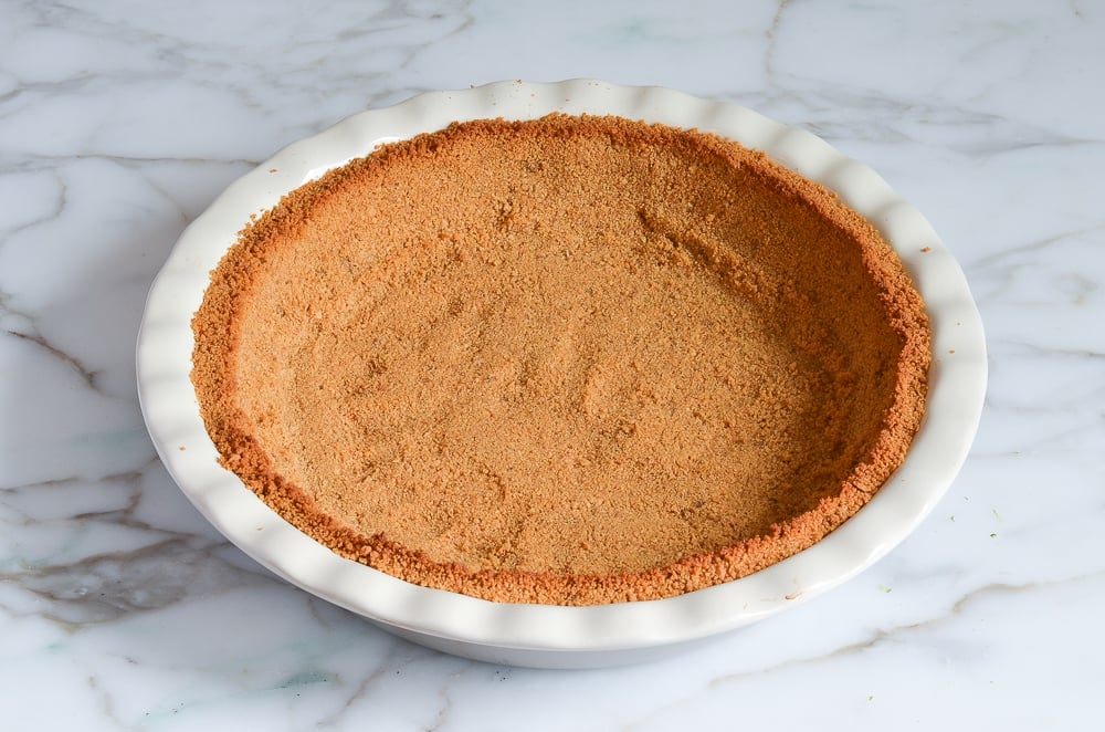 Baked crust in a pie pan.