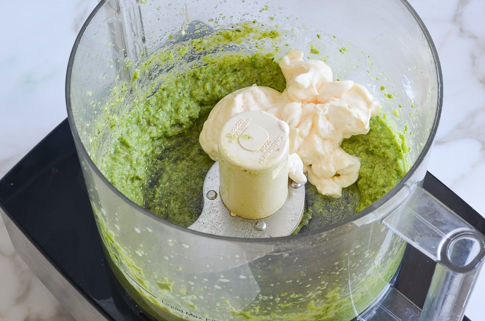puréed pesto and peas plus mayonnaise